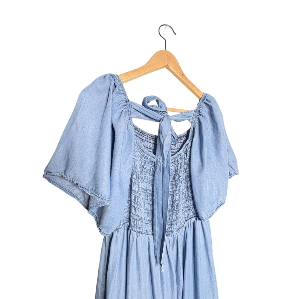🔴5 for $40 SALE Perch by Blue Pepper Chambray Smocked Denim Tie Back w Ruffle 3X - Picture 10 of 14